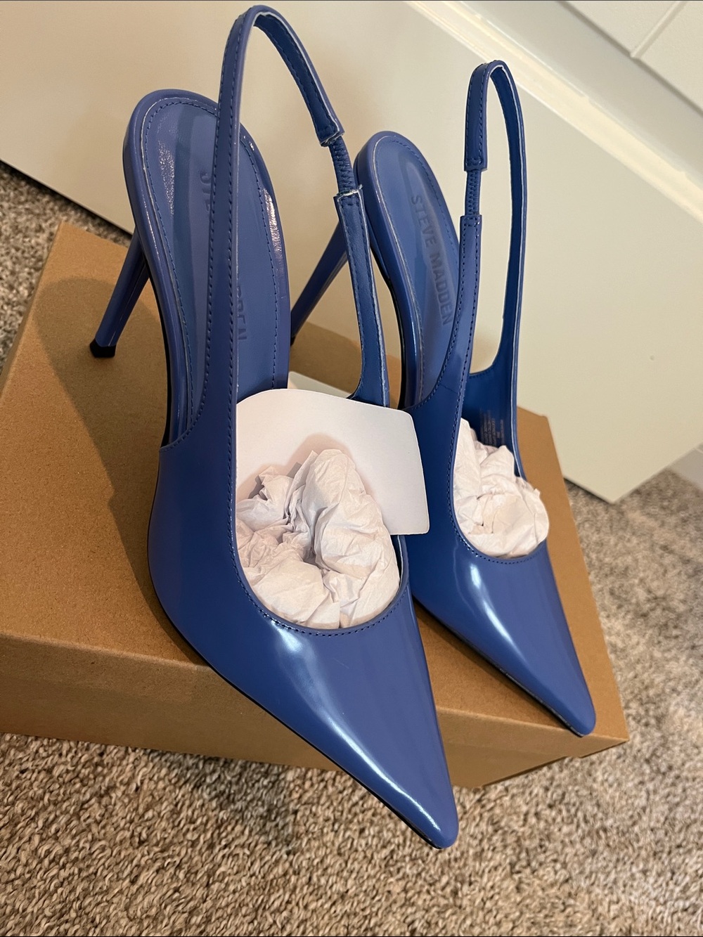 Steve Madden Patent Periwinkle Slingback Pointed Pumps